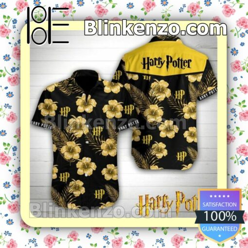 Harry Potter Yellow Hibiscus Black Summer Shirts