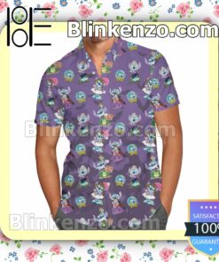 Haunted Stitch Disney Cartoon Graphics Inspired Summer Hawaiian Shirt, Mens Shorts