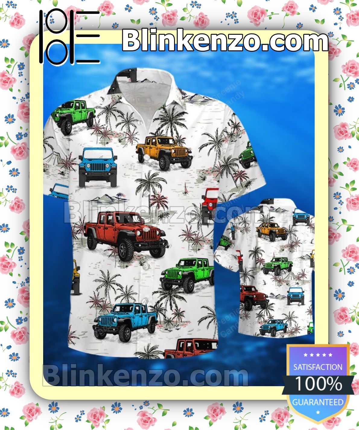 Hawaii Jeep White Summer Hawaiian Shirt, Mens Shorts