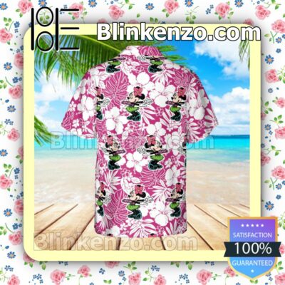 Hawaii Minnie Mouse Disney Cartoon Graphics Floral Pattern Pink Summer Hawaiian Shirt, Mens Shorts a