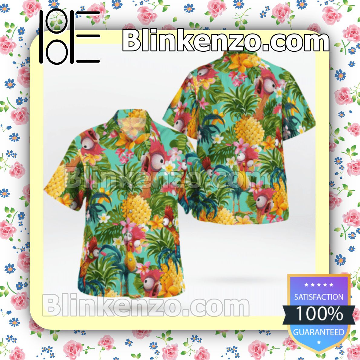 Hei Hei Pineapple Tropical Button Summer Hawaiian Shirt, Mens Shorts