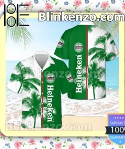 Heineken Palm Tree White Green Summer Hawaiian Shirt