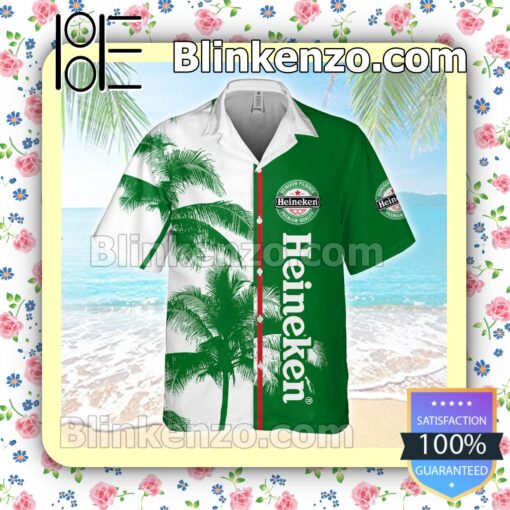 Heineken Palm Tree White Green Summer Hawaiian Shirt a