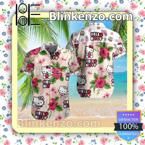 Hello Kitty Hibiscus Flower Pinkish White Summer Shirt