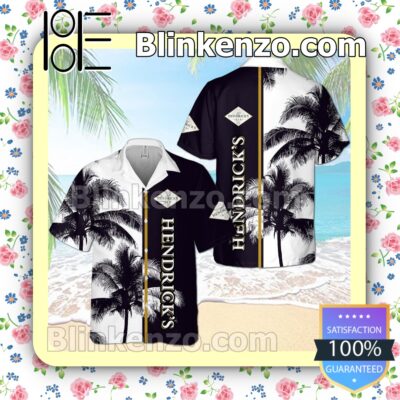 Hendrick's Gin Palm Tree Black White Summer Hawaiian Shirt