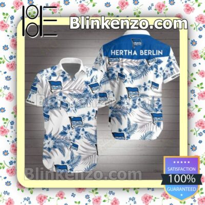 Hertha Berlin Blue Tropical Floral White Summer Shirts