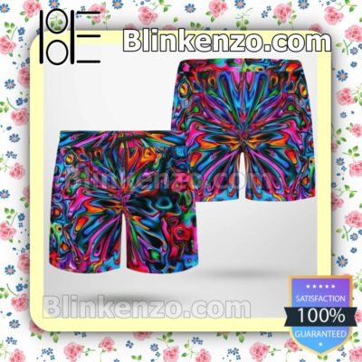 Hippie Colorful Kaleidoscope Hawaiian Shirts, Swim Trunks c