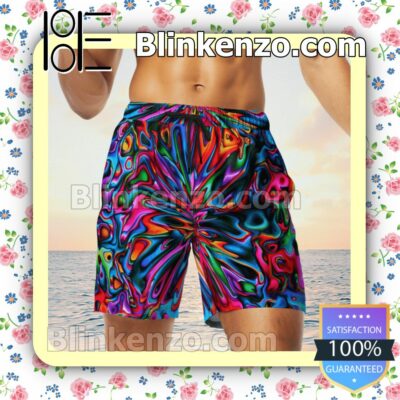 Hippie Colorful Kaleidoscope Hawaiian Shirts, Swim Trunks x