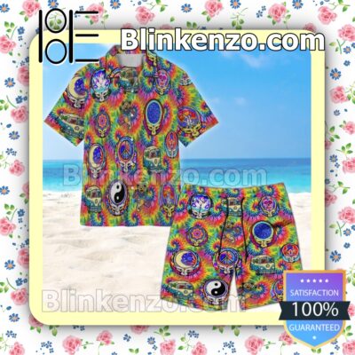 Hippie Grateful Dead Tiedye Pattern Summer Hawaiian Shirt b