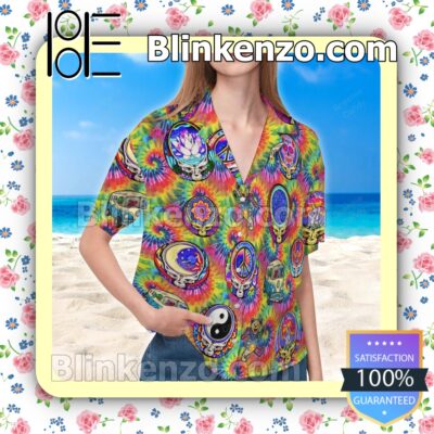 Hippie Grateful Dead Tiedye Pattern Summer Hawaiian Shirt c