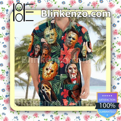 Horror Characters Tropical Hibiscus Palm Leaves Summer Shirts b