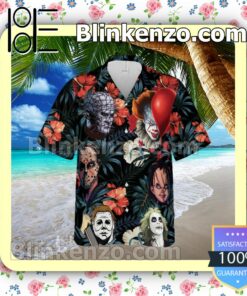 Horror Halloween It Friday The 13th Hibicus Summer Hawaiian Shirt, Mens Shorts