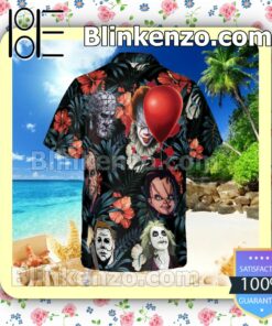 Horror Halloween It Friday The 13th Hibicus Summer Hawaiian Shirt, Mens Shorts a