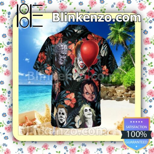 Horror Halloween It Friday The 13th Hibicus Summer Hawaiian Shirt, Mens Shorts a
