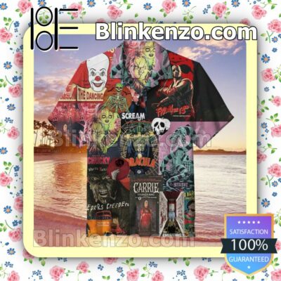 Horror Movies Poster Halloween Summer Hawaiian Shirt, Mens Shorts