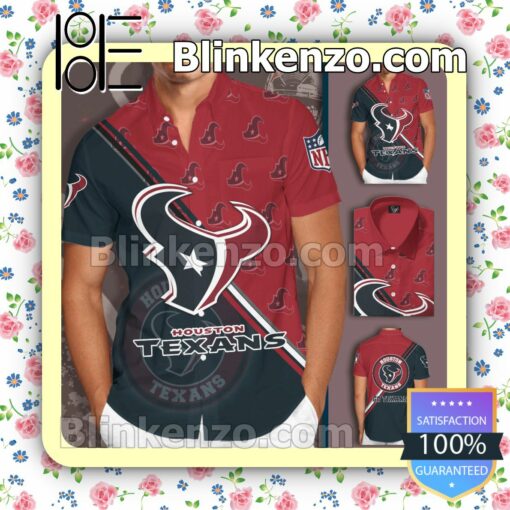 Houston Texans Logo Go Texans Black Red Summer Hawaiian Shirt, Mens Shorts