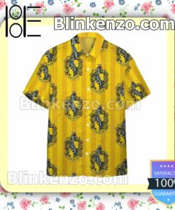 Hufflepuff House Pride Crests Harry Potter Yellow Summer Hawaiian Shirt, Mens Shorts