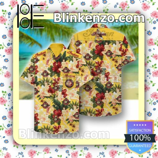 Indian Motorcycle Yellow Tropical With Girl And Hibiscus Summer Shirts