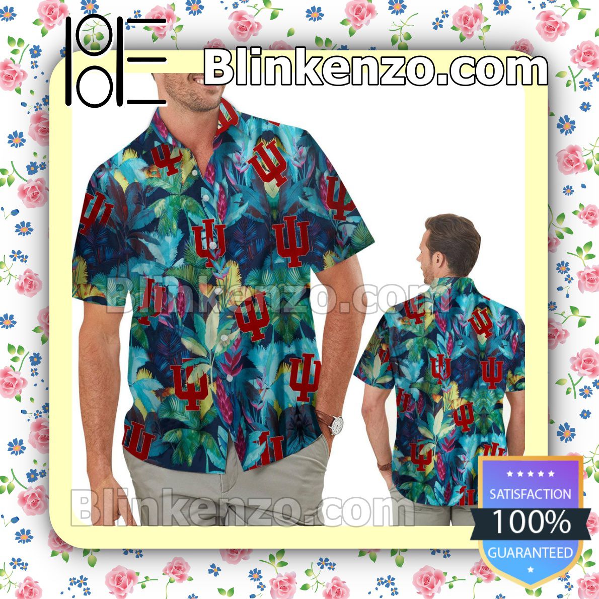 Indiana Hoosiers Floral Tropical Mens Shirt, Swim Trunk