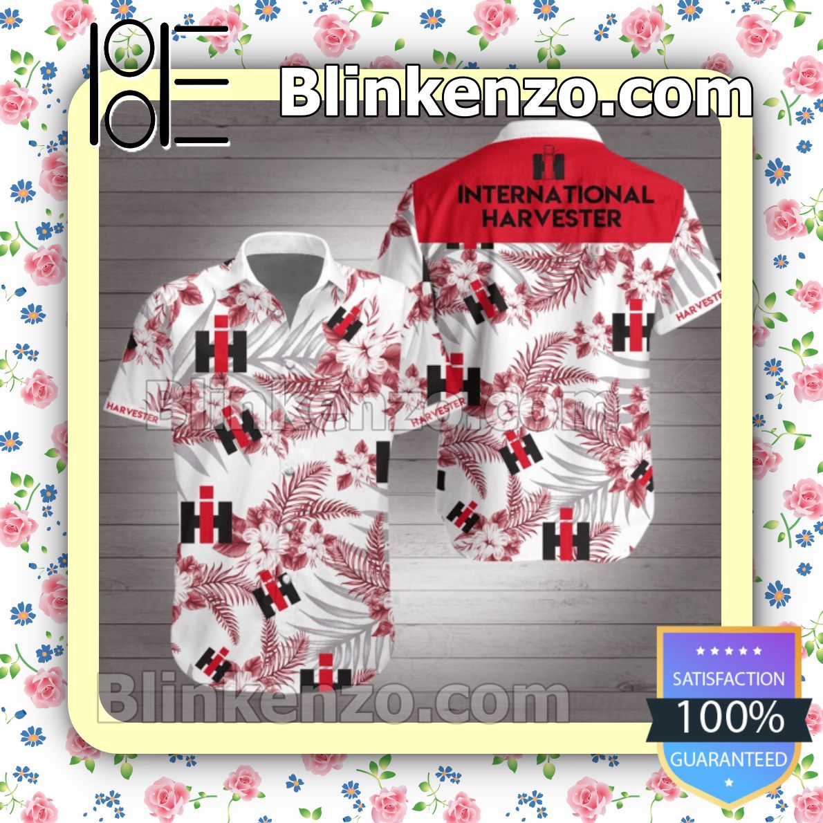 International Harvester Red Tropical Floral White Summer Shirts