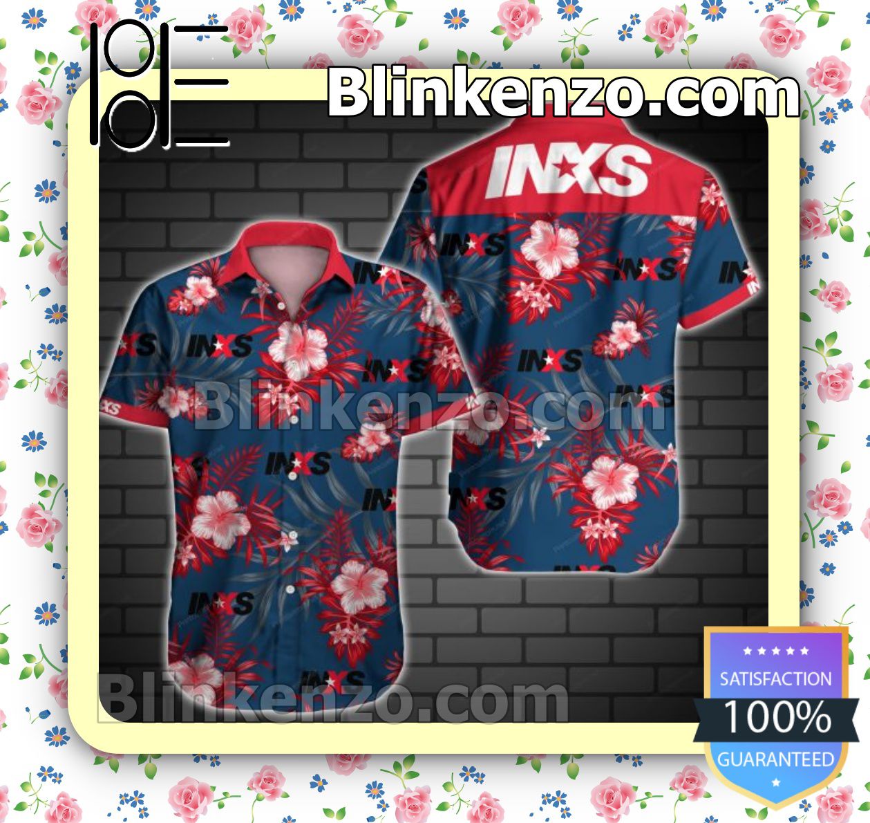 Inxs Red Tropical Floral Navy Summer Shirts