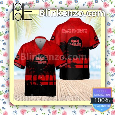 Iron Maiden Palm Tree Red Black Summer Hawaiian Shirt