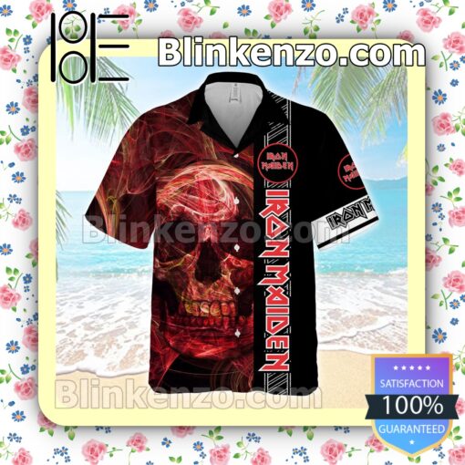 Iron Maiden Smoky Red Skull Black Summer Hawaiian Shirt a