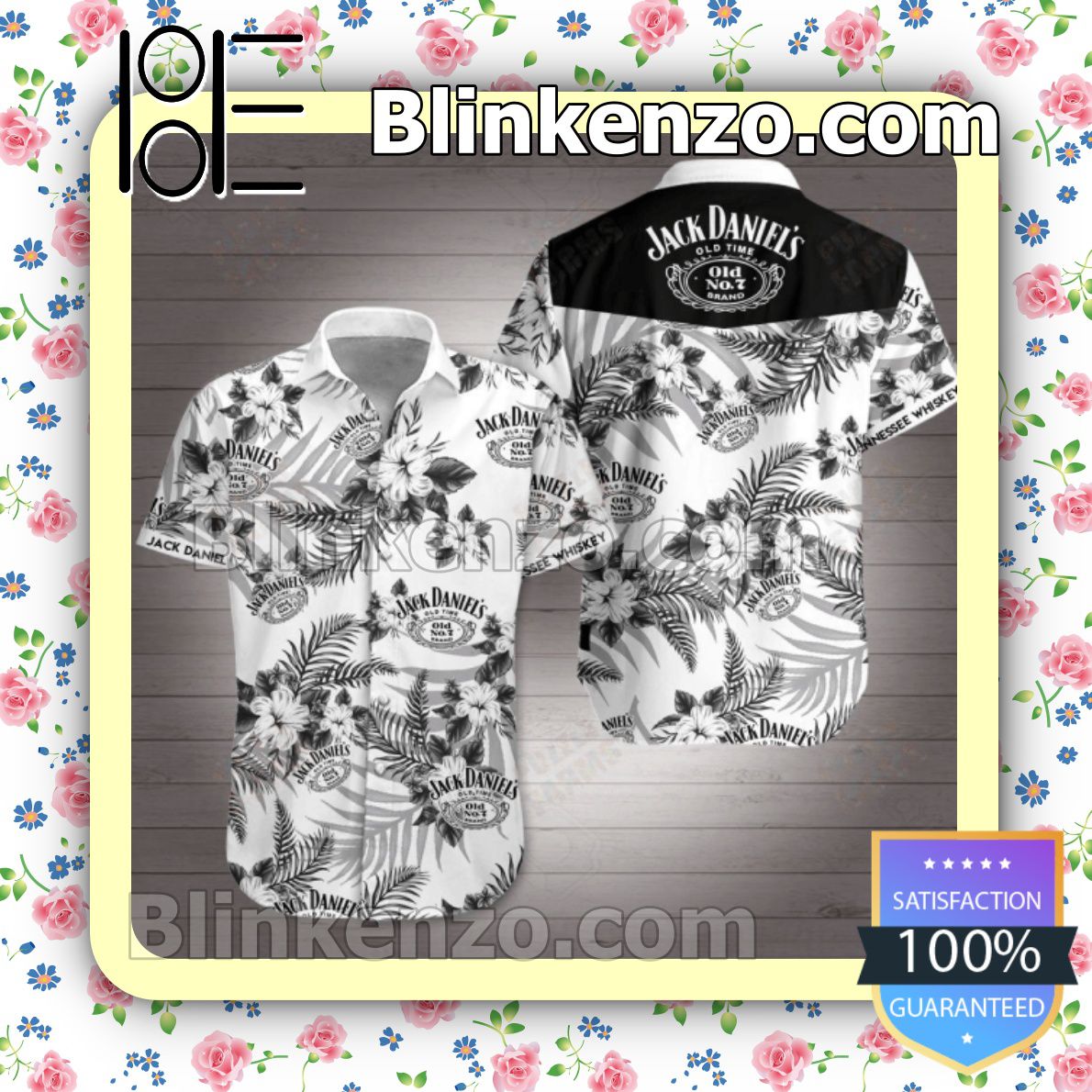 Jack Daniel's Black Tropical Pattern White Summer Shirts