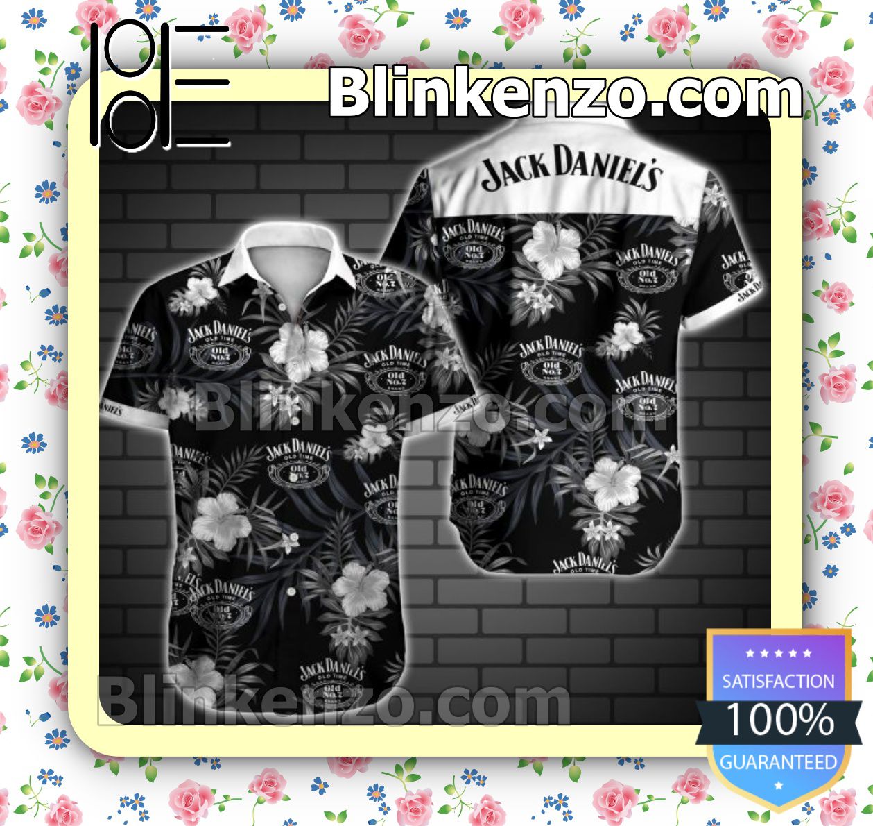 Jack Daniel's Old No. 7 Whiskey Tropical Pattern Print White And Black Summer Shirts