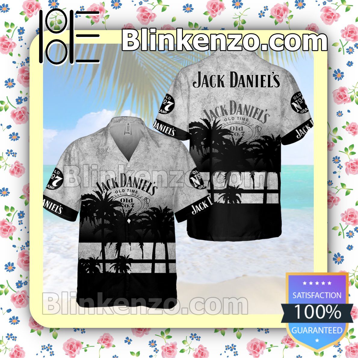 Jack Daniel's Old Number 7 Gray Summer Hawaiian Shirt, Mens Shorts