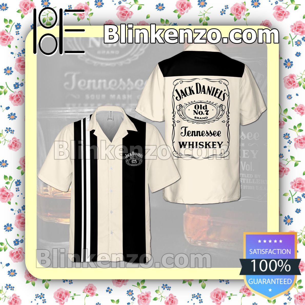 Jack Daniel's Tennessee Whiskey Beige Summer Hawaiian Shirt, Mens Shorts