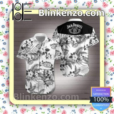 Jack Daniel's Tropical White Summer Hawaiian Shirt, Mens Shorts