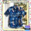 Jack Frost Snow Flower Print Blue Button-down Shirts