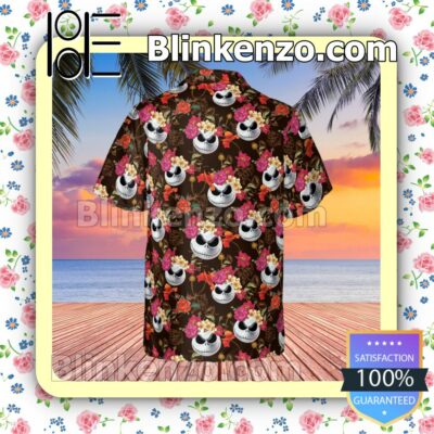 Jack Skellington Disney Floral Pattern Summer Hawaiian Shirt, Mens Shorts a