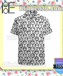Jack Skellington Emoji Pattern White Summer Hawaiian Shirt, Mens Shorts