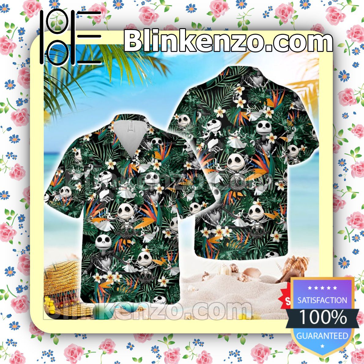 Jack Skellington The Nightmare Before Christmas Tropical Forest Summer Hawaiian Shirt, Mens Shorts