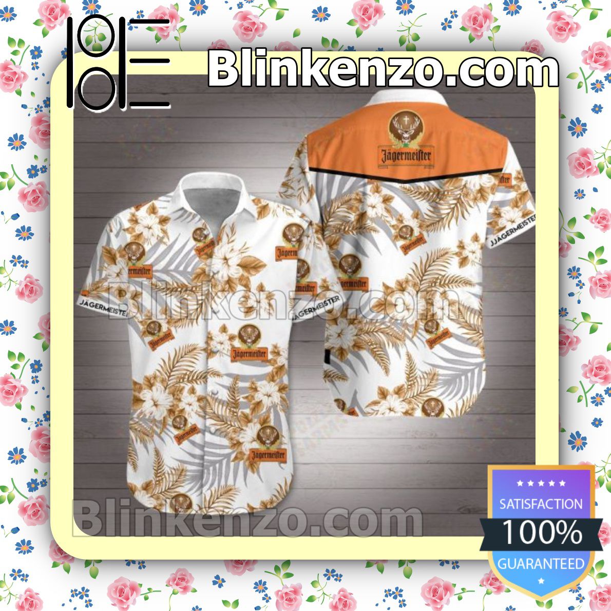 Jagermeister Brown Tropical Floral White Summer Shirts