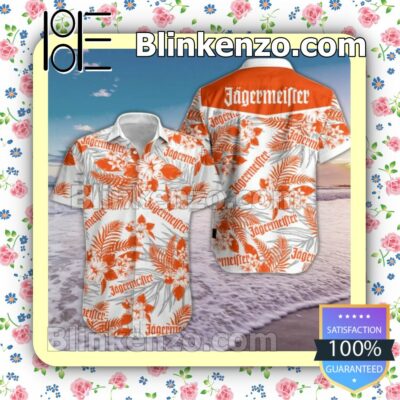 Jagermeister Orange Tropical Floral White Summer Shirts