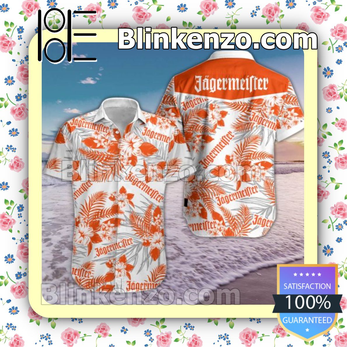 Jagermeister Orange Tropical Floral White Summer Shirts