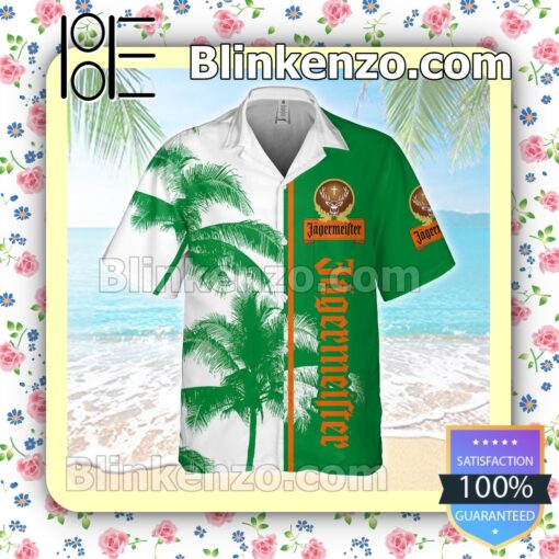 Jagermeister Palm Tree White Green Summer Hawaiian Shirt a