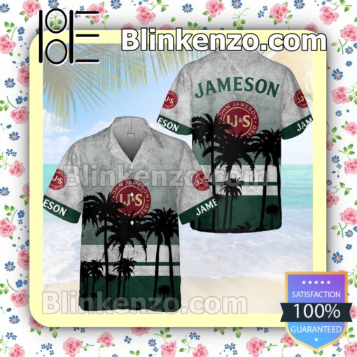 Jameson Irish Whiskey Palm Tree White Green Summer Hawaiian Shirt