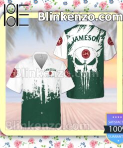 Jameson Irish Whiskey Skull White Dark Green Summer Hawaiian Shirt