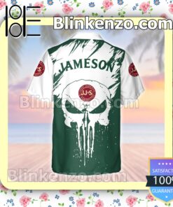 Jameson Irish Whiskey Skull White Dark Green Summer Hawaiian Shirt b