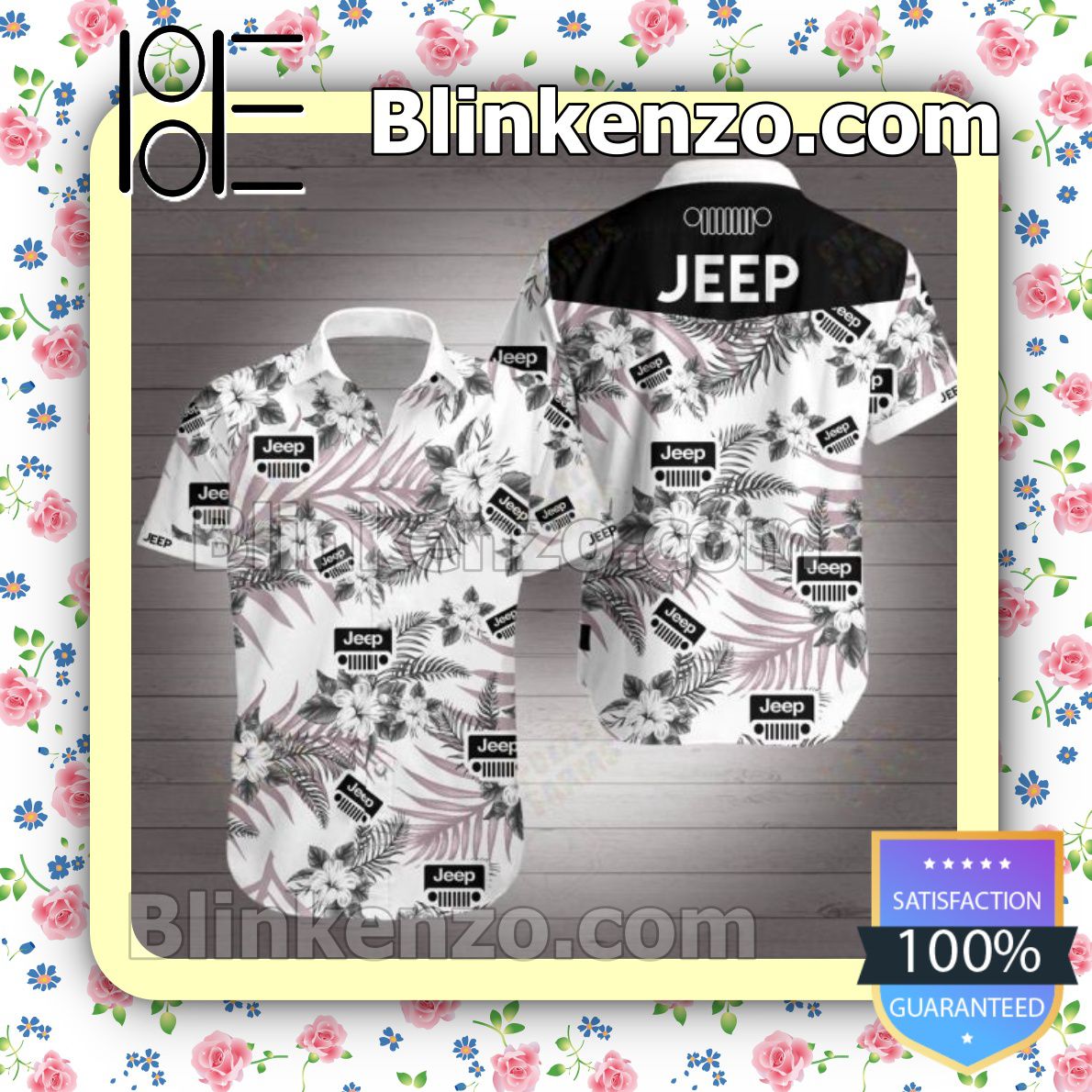 Jeep Black Tropical Floral White Summer Shirts