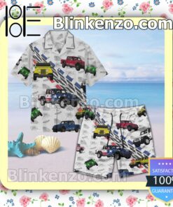 Jeep Unisex White Summer Hawaiian Shirt, Mens Shorts