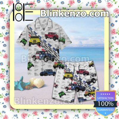 Jeep Unisex White Summer Hawaiian Shirt, Mens Shorts