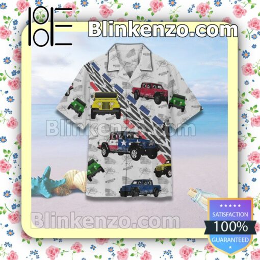 Jeep Unisex White Summer Hawaiian Shirt, Mens Shorts a