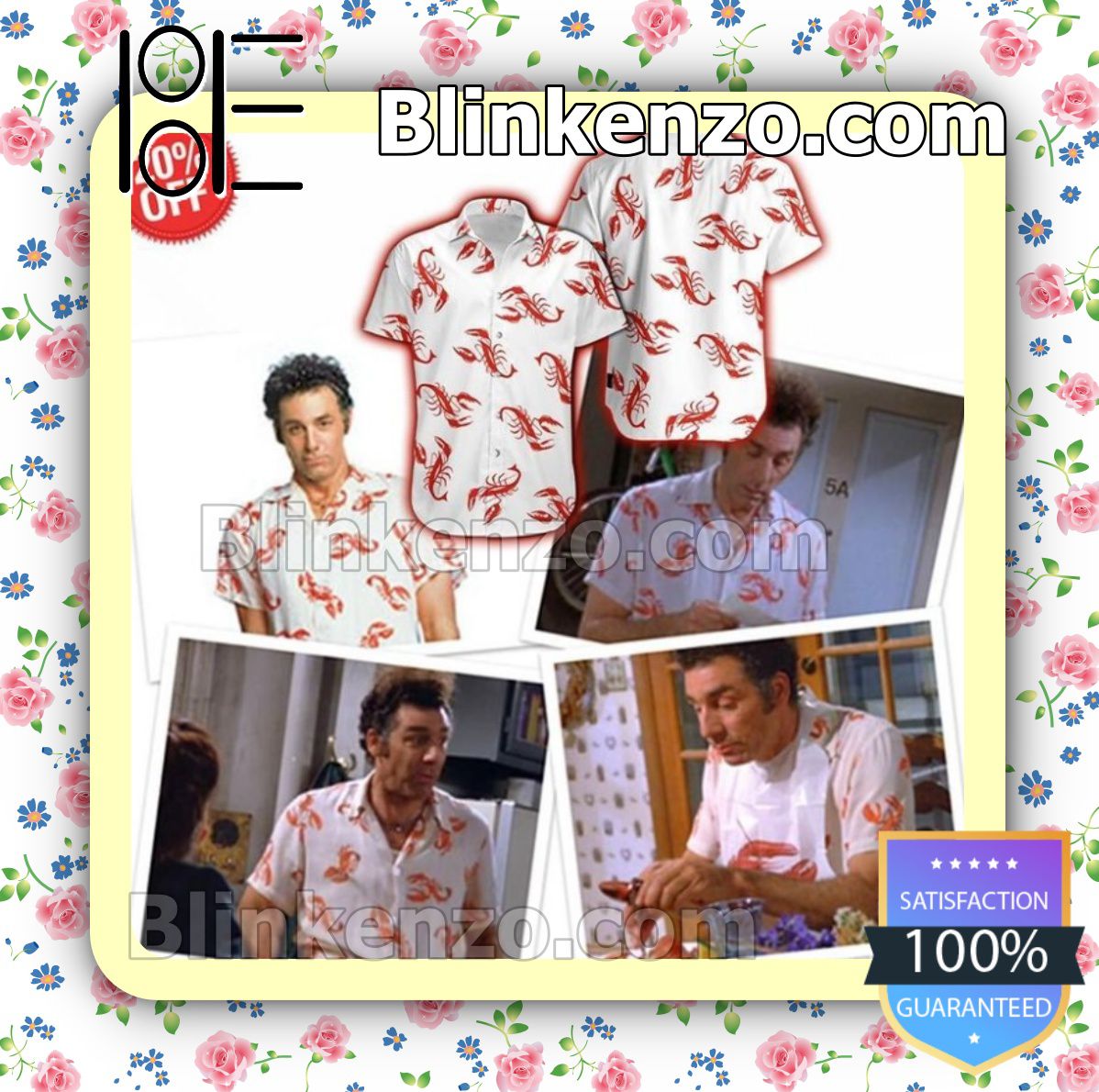 Jerry Seinfeld White Summer Hawaiian Shirt, Mens Shorts