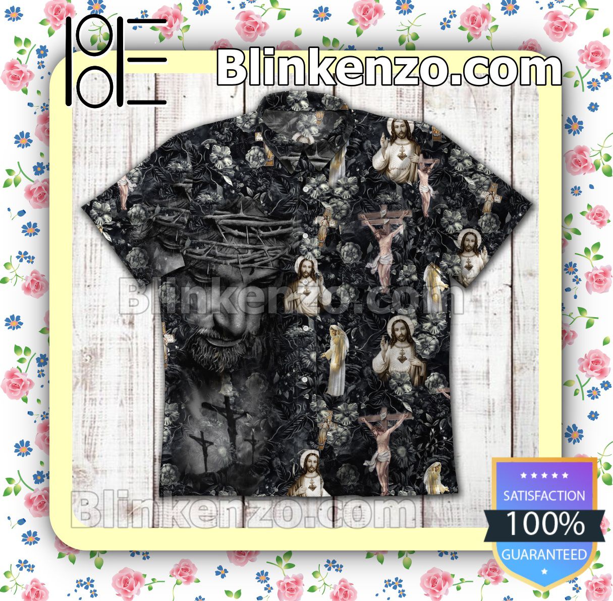 Jesus Black Flower Summer Shirts