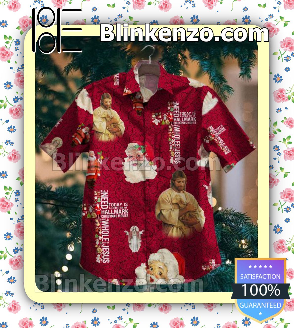 Jesus Hug Lamb And Santa Claus Christmas Red Casual Button-down Shirts
